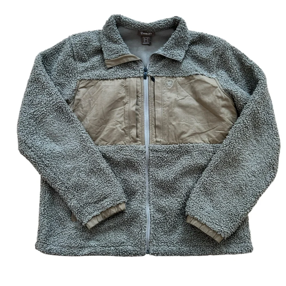 ARIAT mens M Grizzly canvas bluff jacket with sherpa lining.brown - Picture 2 of 8